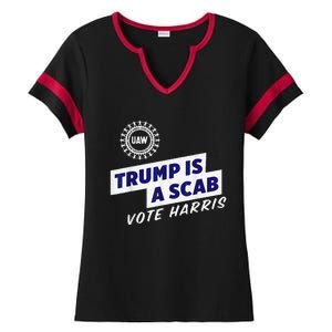 Uaw Union Trump Is A Scab Vote Kamala Harris Funny Uaw Red Ladies Halftime Notch Neck Tee