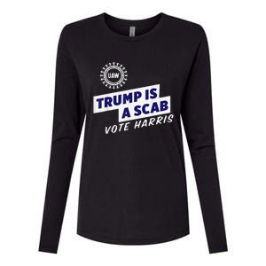 Uaw Union Trump Is A Scab Vote Kamala Harris Funny Uaw Red Womens Cotton Relaxed Long Sleeve T-Shirt