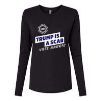 Uaw Union Trump Is A Scab Vote Kamala Harris Funny Uaw Red Womens Cotton Relaxed Long Sleeve T-Shirt