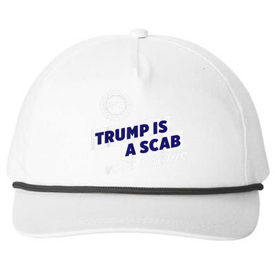 Uaw Union Trump Is A Scab Vote Kamala Harris Funny Uaw Red Snapback Five-Panel Rope Hat