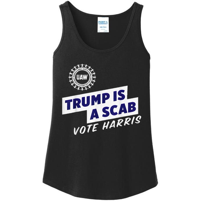 Uaw Union Trump Is A Scab Vote Kamala Harris Funny Uaw Red Ladies Essential Tank