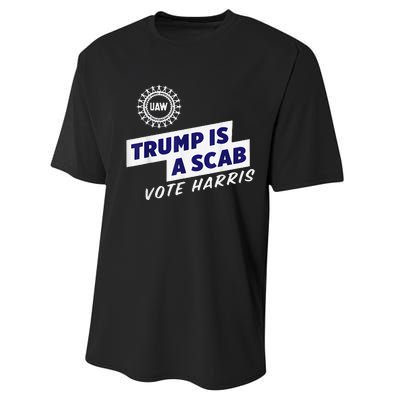 Uaw Union Trump Is A Scab Vote Kamala Harris Funny Uaw Red Performance Sprint T-Shirt