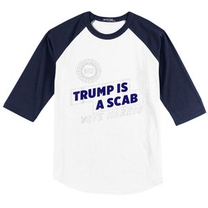 Uaw Union Trump Is A Scab Vote Kamala Harris Funny Uaw Red Baseball Sleeve Shirt