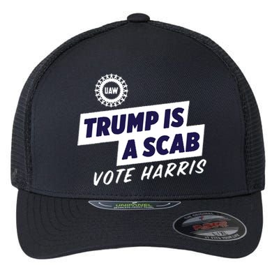 Uaw Union Trump Is A Scab Vote Kamala Harris Funny Uaw Red Flexfit Unipanel Trucker Cap