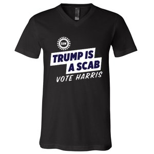 Uaw Union Trump Is A Scab Vote Kamala Harris Funny Uaw Red V-Neck T-Shirt