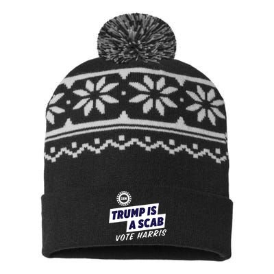 Uaw Union Trump Is A Scab Vote Kamala Harris Funny Uaw Red USA-Made Snowflake Beanie