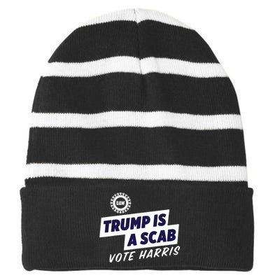 Uaw Union Trump Is A Scab Vote Kamala Harris Funny Uaw Red Striped Beanie with Solid Band