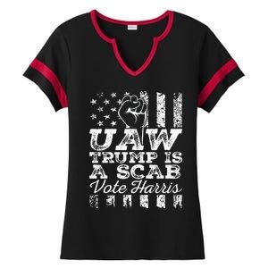 Uaw Union Trump Is A Scab Vote Kamala Harris Funny Uaw Red Ladies Halftime Notch Neck Tee