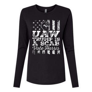 Uaw Union Trump Is A Scab Vote Kamala Harris Funny Uaw Red Womens Cotton Relaxed Long Sleeve T-Shirt