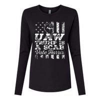 Uaw Union Trump Is A Scab Vote Kamala Harris Funny Uaw Red Womens Cotton Relaxed Long Sleeve T-Shirt