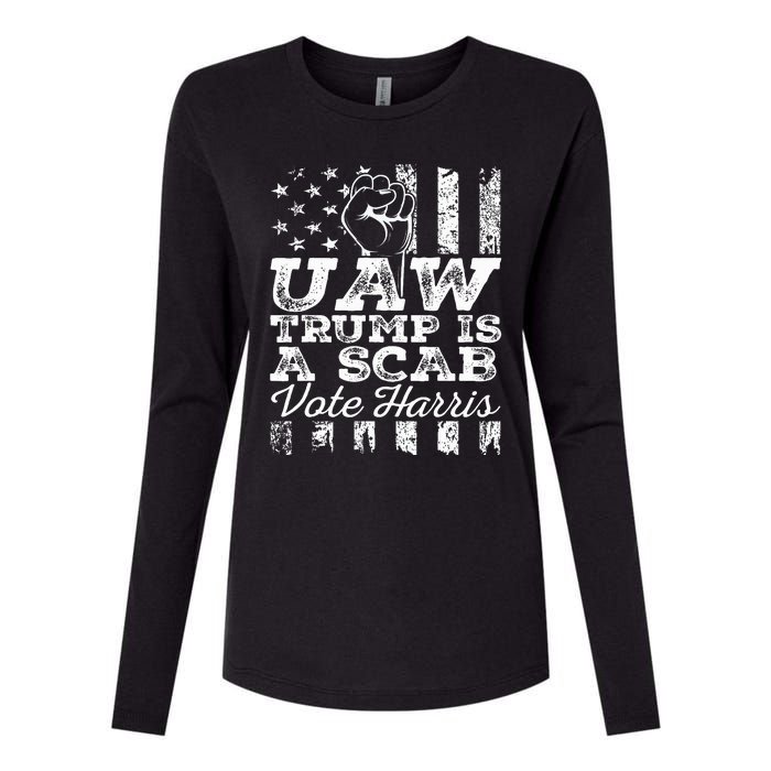 Uaw Union Trump Is A Scab Vote Kamala Harris Funny Uaw Red Womens Cotton Relaxed Long Sleeve T-Shirt