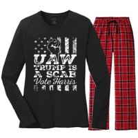 Uaw Union Trump Is A Scab Vote Kamala Harris Funny Uaw Red Women's Long Sleeve Flannel Pajama Set 