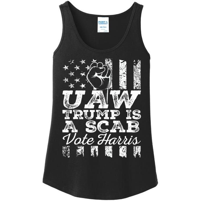 Uaw Union Trump Is A Scab Vote Kamala Harris Funny Uaw Red Ladies Essential Tank