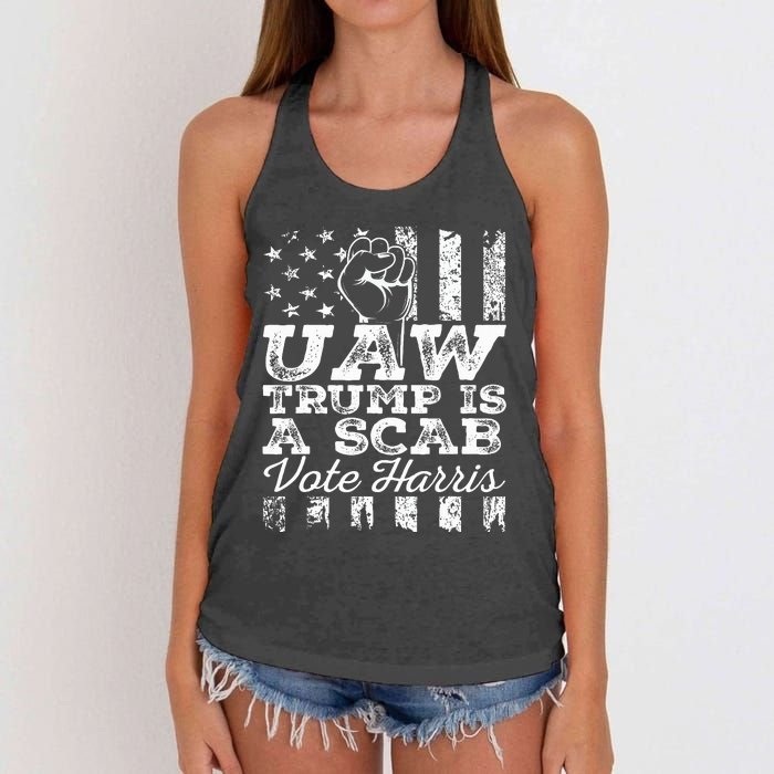 Uaw Union Trump Is A Scab Vote Kamala Harris Funny Uaw Red Women's Knotted Racerback Tank