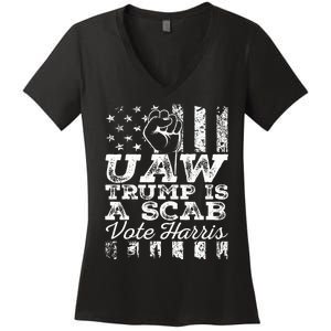 Uaw Union Trump Is A Scab Vote Kamala Harris Funny Uaw Red Women's V-Neck T-Shirt