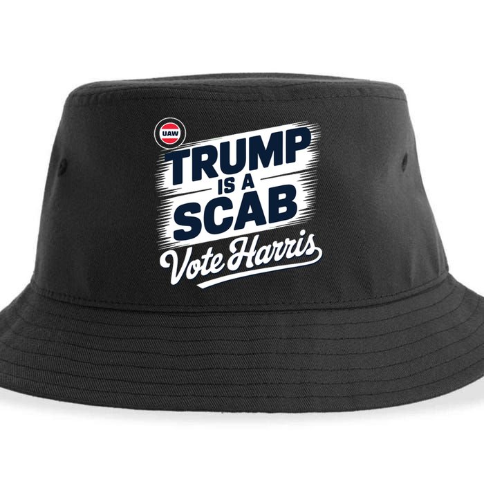 Uaw Union Trump Is A Scab Vote Kamala Harris Funny Sustainable Bucket Hat