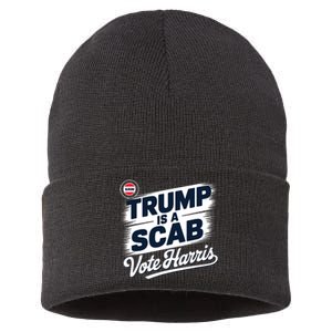 Uaw Union Trump Is A Scab Vote Kamala Harris Funny Sustainable Knit Beanie