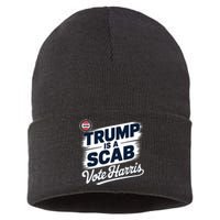 Uaw Union Trump Is A Scab Vote Kamala Harris Funny Sustainable Knit Beanie