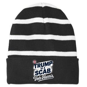 Uaw Union Trump Is A Scab Vote Kamala Harris Funny Striped Beanie with Solid Band