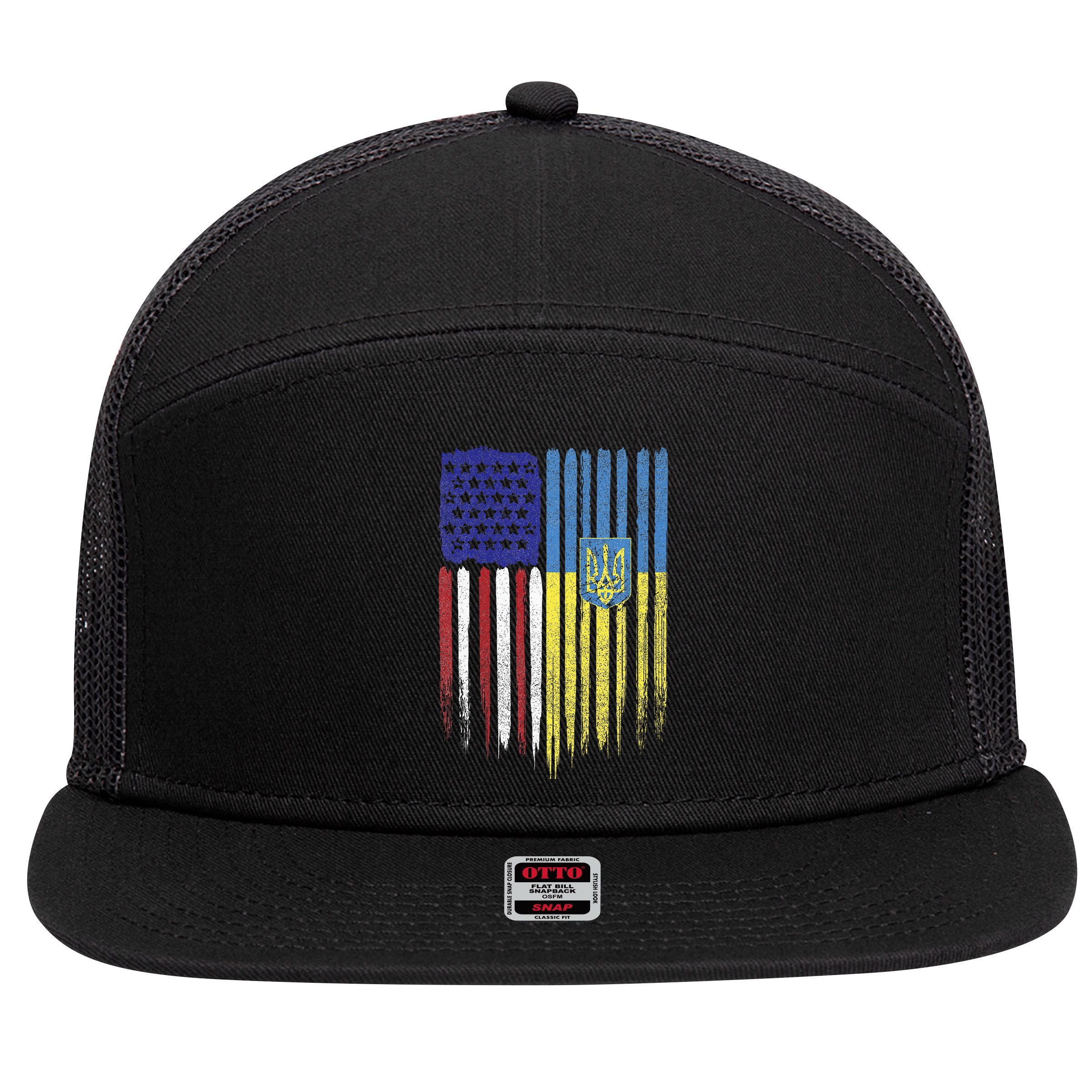 USA Ukraine Ukrainian Flag Trident Roots Retro 7 Panel Mesh Trucker Snapback Hat