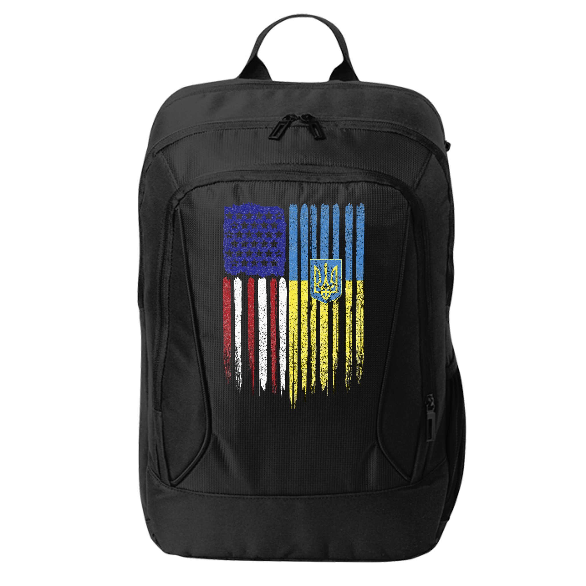 USA Ukraine Ukrainian Flag Trident Roots Retro City Backpack