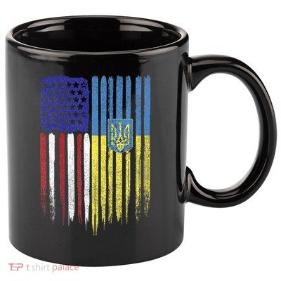 USA Ukraine Ukrainian Flag Trident Roots Retro 11oz C Handle Ceramic Mug
