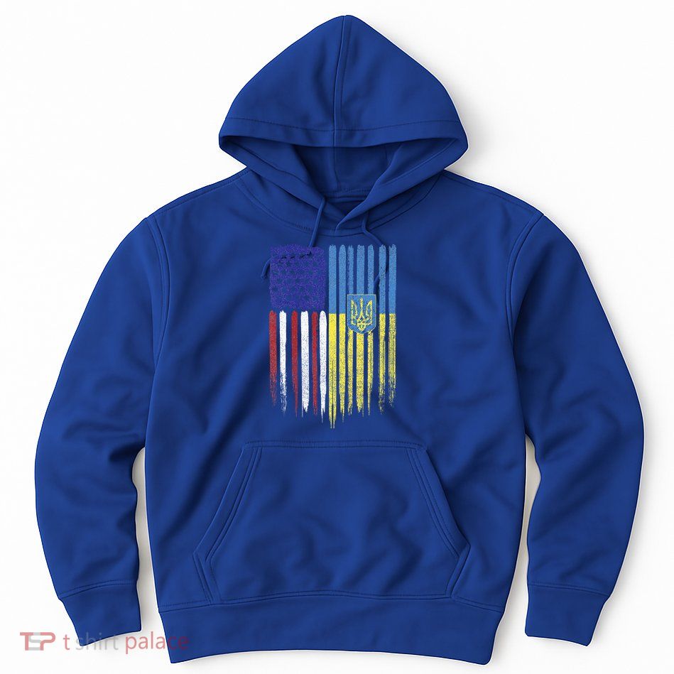 USA Ukraine Ukrainian Flag Trident Roots Retro Hoodie