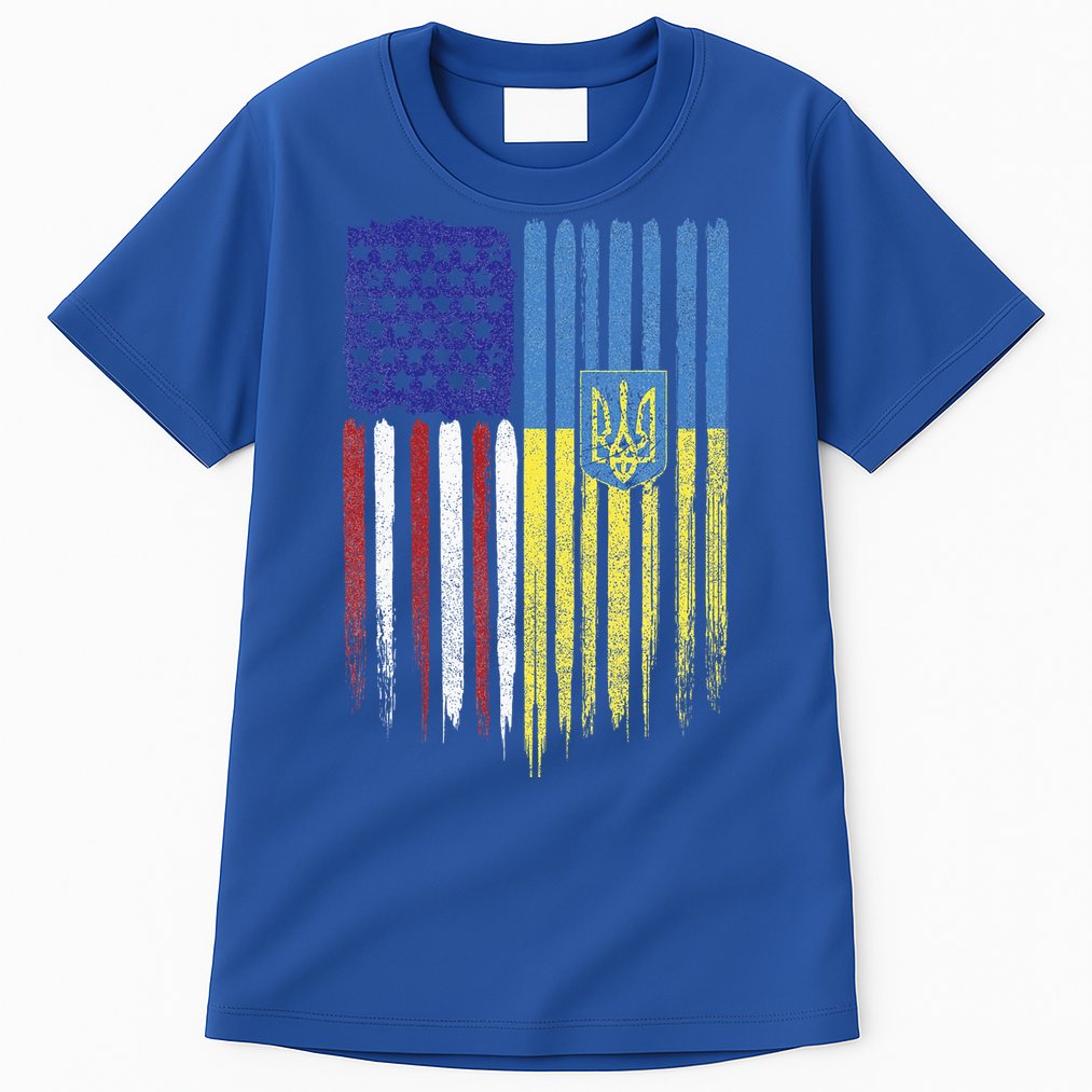 USA Ukraine Ukrainian Flag Trident Roots Retro Tall T-Shirt