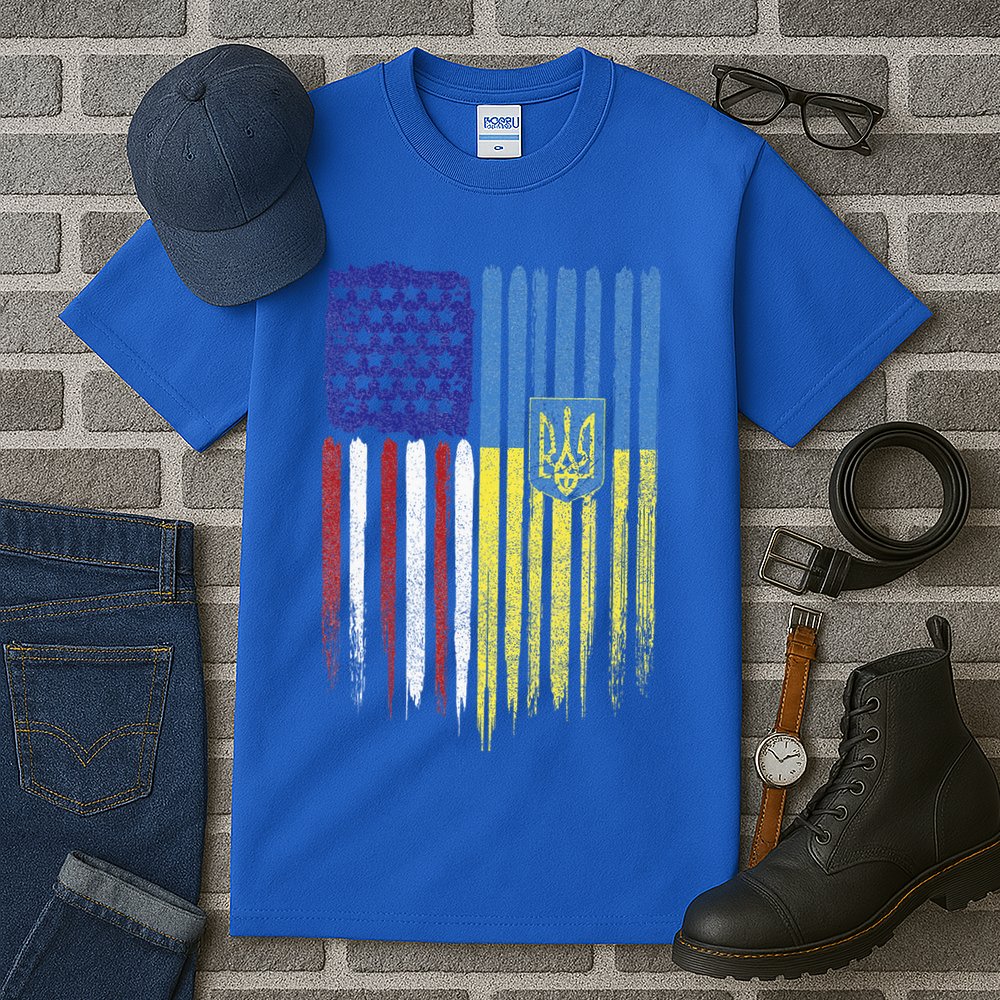 USA Ukraine Ukrainian Flag Trident Roots Retro Tall T-Shirt