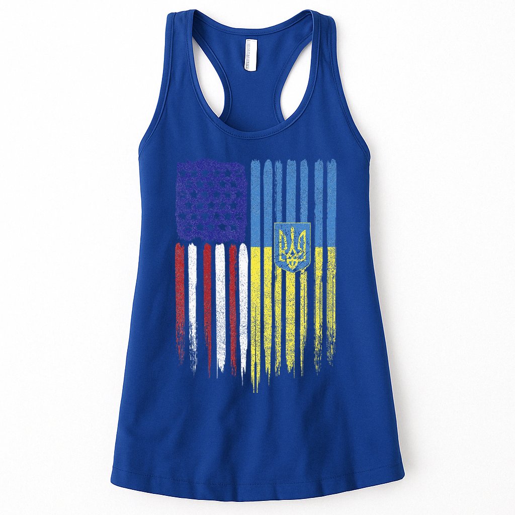 USA Ukraine Ukrainian Flag Trident Roots Retro Womens Tank Top
