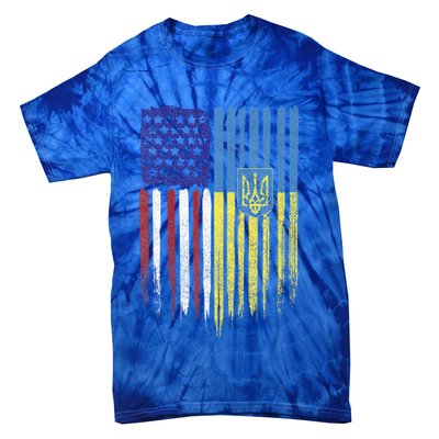 USA Ukraine Ukrainian Flag Trident Roots Retro Tie-Dye T-Shirt