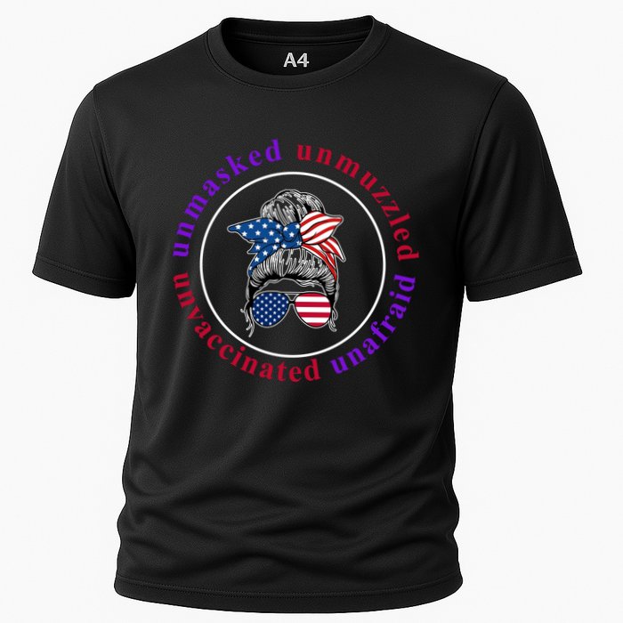 Unmasked Unmuzzled Unvaccinated Unafraid Messy Bun Performance Shirt