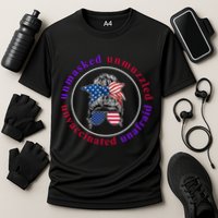 Unmasked Unmuzzled Unvaccinated Unafraid Messy Bun Performance Shirt