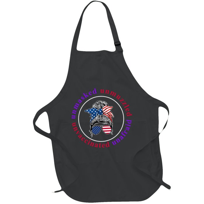 Unmasked Unmuzzled Unvaccinated Unafraid Messy Bun Apron