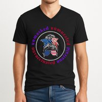 Unmasked Unmuzzled Unvaccinated Unafraid Messy Bun V-Neck T-Shirt