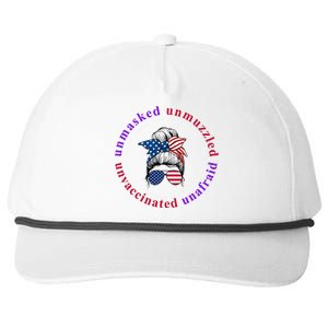 Unmasked Unmuzzled Unvaccinated Unafraid Messy Bun Snapback Five-Panel Rope Hat