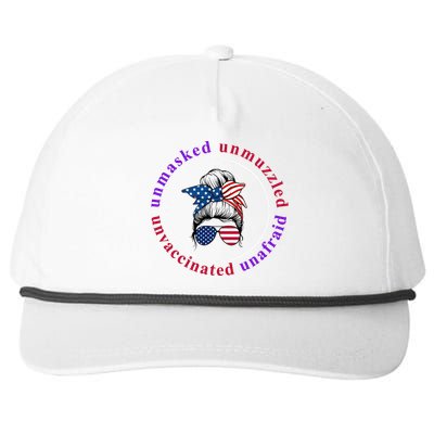 Unmasked Unmuzzled Unvaccinated Unafraid Messy Bun Snapback Five-Panel Rope Hat