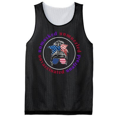 Unmasked Unmuzzled Unvaccinated Unafraid Messy Bun Mesh Reversible Basketball Jersey Tank