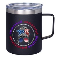 Unmasked Unmuzzled Unvaccinated Unafraid Messy Bun 12oz Stainless Steel Coffee Mug
