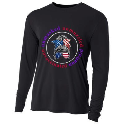 Unmasked Unmuzzled Unvaccinated Unafraid Messy Bun Cooling Performance Long Sleeve Crew