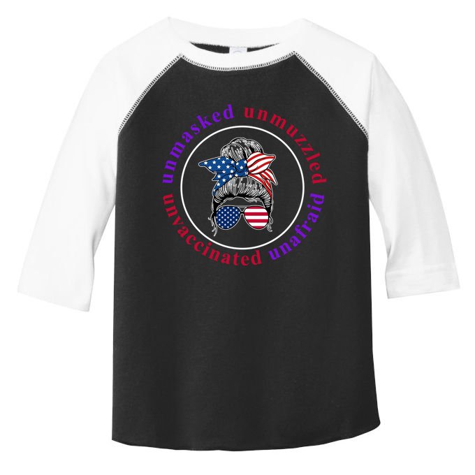 Unmasked Unmuzzled Unvaccinated Unafraid Messy Bun Toddler Fine Jersey T-Shirt
