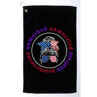 Unmasked Unmuzzled Unvaccinated Unafraid Messy Bun Golf Towel