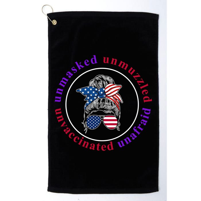 Unmasked Unmuzzled Unvaccinated Unafraid Messy Bun Golf Towel