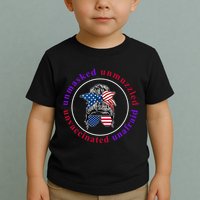 Unmasked Unmuzzled Unvaccinated Unafraid Messy Bun Toddler T-Shirt