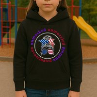 Unmasked Unmuzzled Unvaccinated Unafraid Messy Bun Kids Hoodie