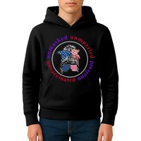 Unmasked Unmuzzled Unvaccinated Unafraid Messy Bun Kids Hoodie