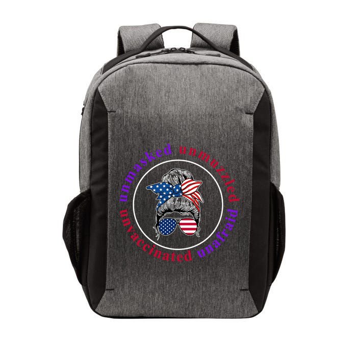Unmasked Unmuzzled Unvaccinated Unafraid Messy Bun Vector Backpack