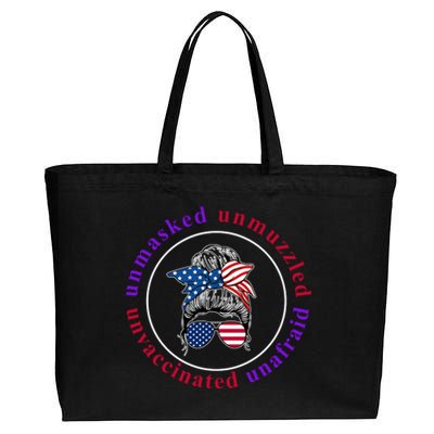 Unmasked Unmuzzled Unvaccinated Unafraid Messy Bun Cotton Canvas Jumbo Tote