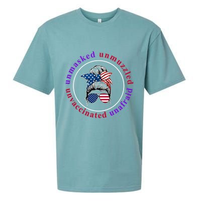 Unmasked Unmuzzled Unvaccinated Unafraid Messy Bun Sueded Cloud Jersey T-Shirt