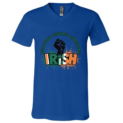 Unstoppable Unshaken Unbreakable Irish Pride St PatrickS Gift V-Neck T-Shirt